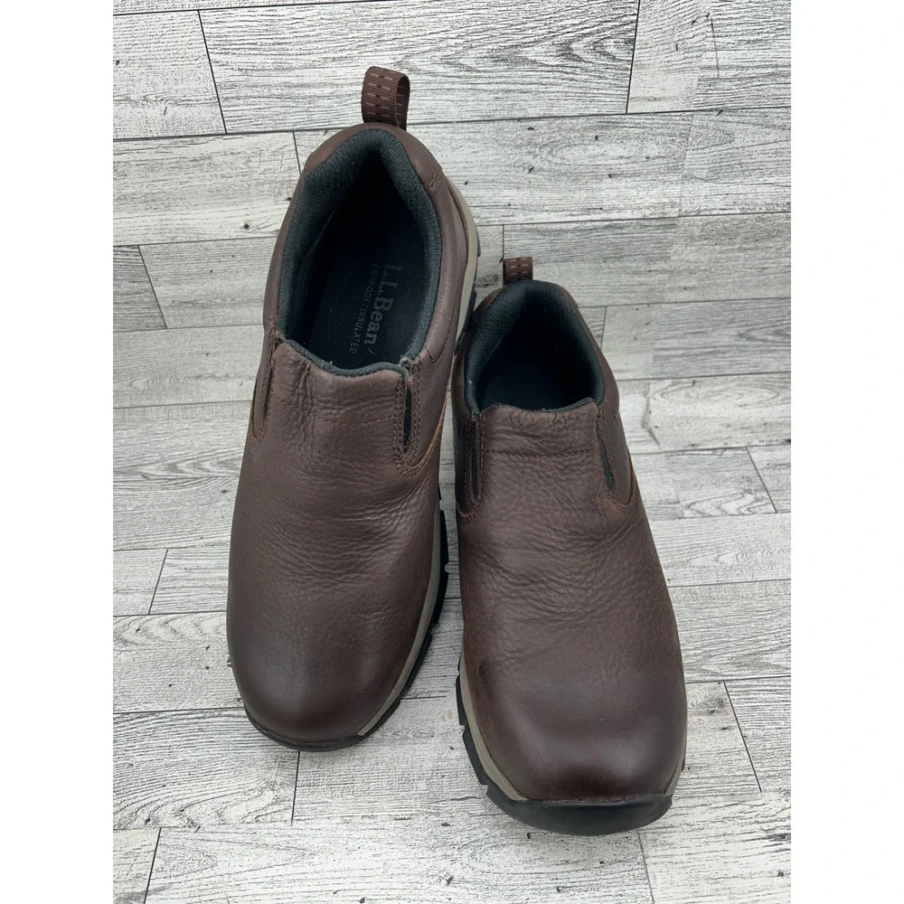 LL‎ Bean Waterproof Insulated Leather Mocs Brown Vibram Arctic Grip Women Size 9